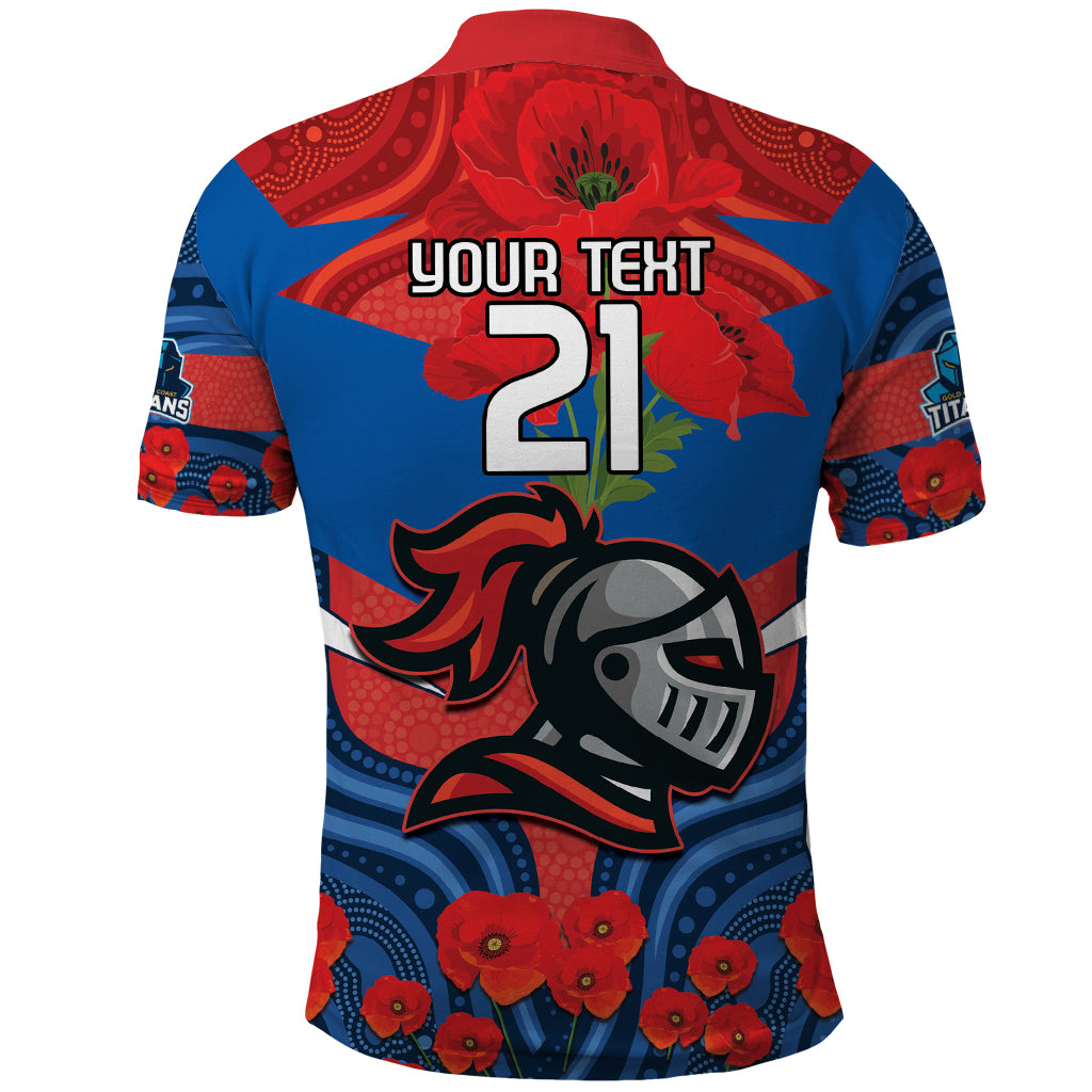 Custom Knights Rugby ANZAC Polo Shirt Novocastrians Gallipoli Soldier With Aboriginal Art