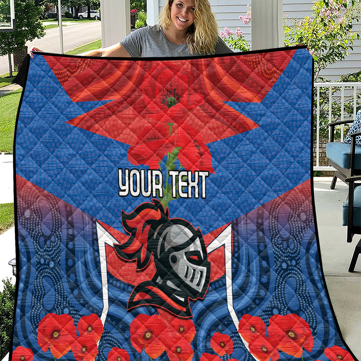 Custom Knights Rugby ANZAC Quilt Novocastrians Gallipoli Soldier With Aboriginal Art