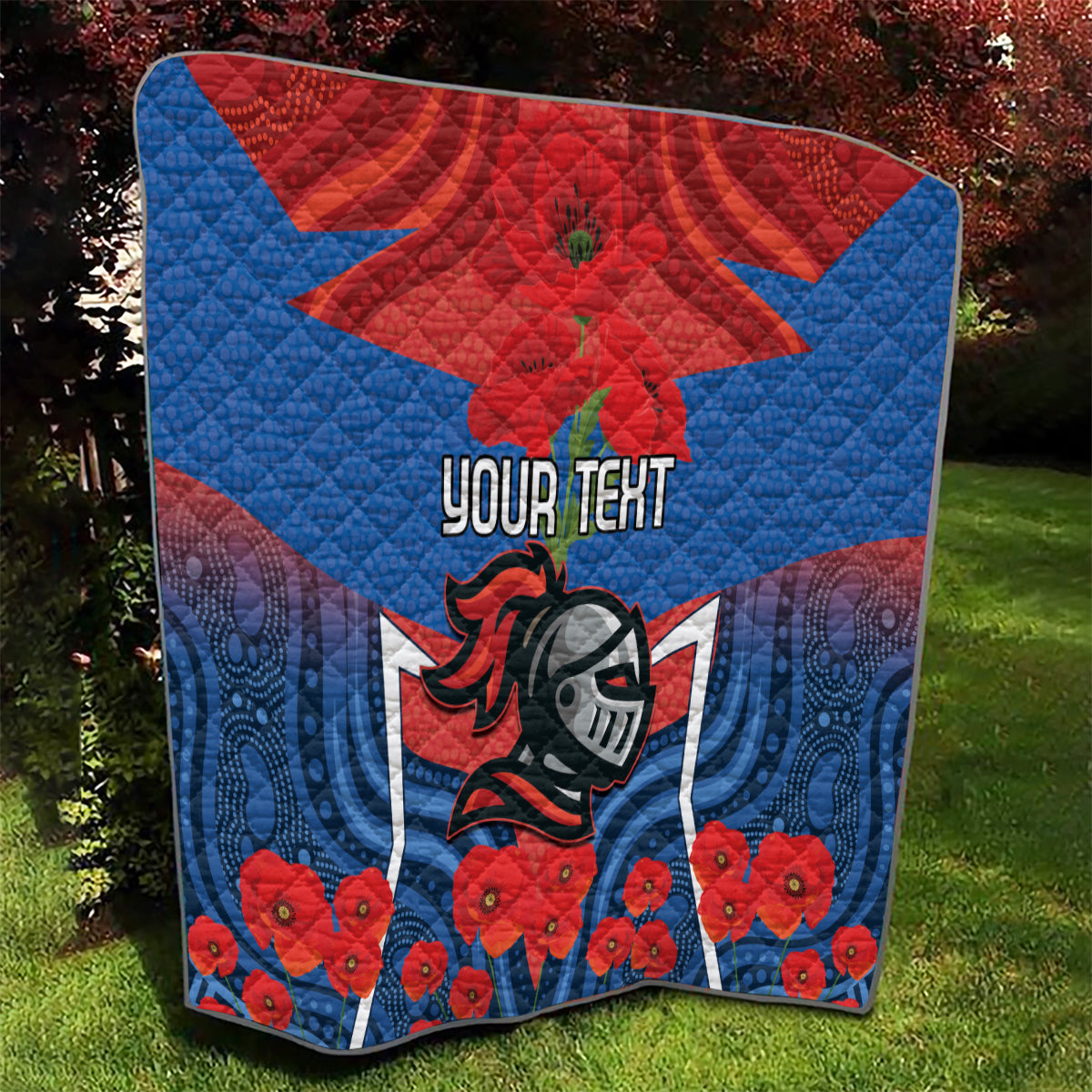 Custom Knights Rugby ANZAC Quilt Novocastrians Gallipoli Soldier With Aboriginal Art