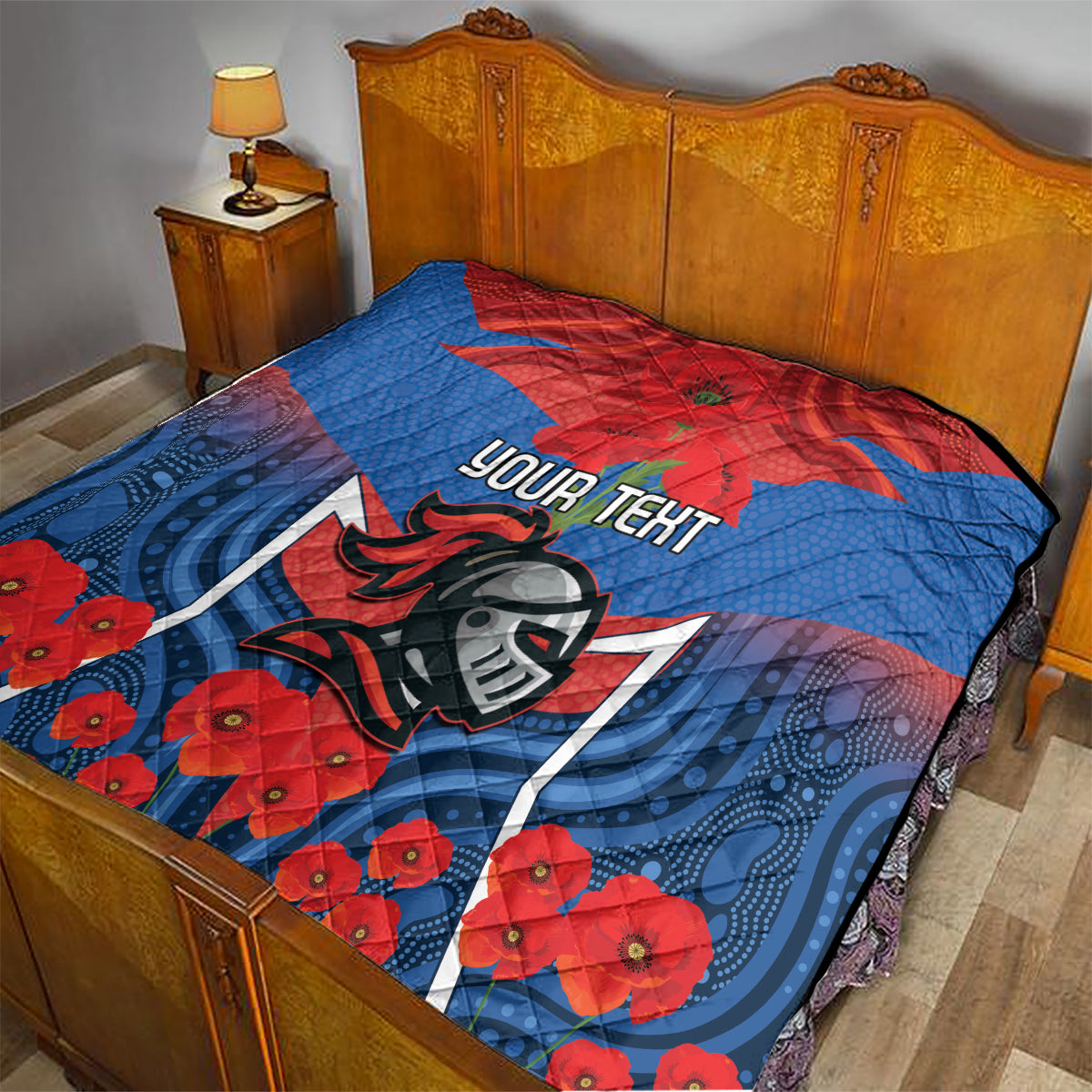 Custom Knights Rugby ANZAC Quilt Novocastrians Gallipoli Soldier With Aboriginal Art