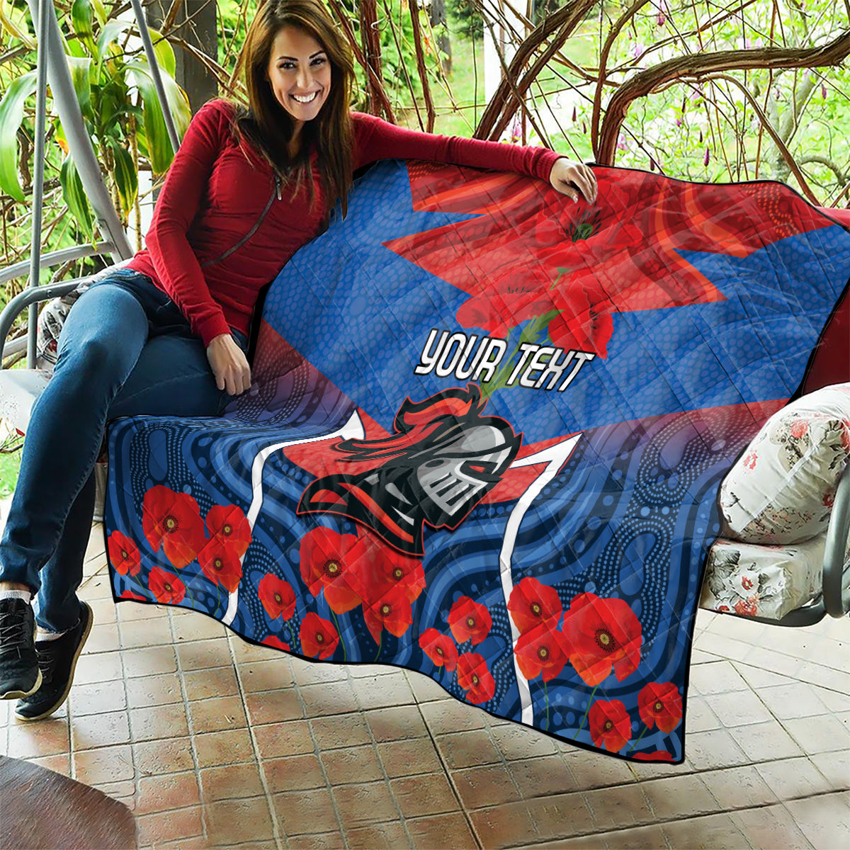 Custom Knights Rugby ANZAC Quilt Novocastrians Gallipoli Soldier With Aboriginal Art