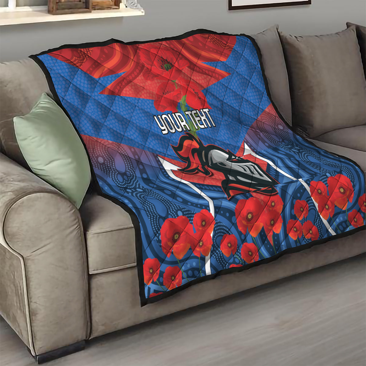 Custom Knights Rugby ANZAC Quilt Novocastrians Gallipoli Soldier With Aboriginal Art