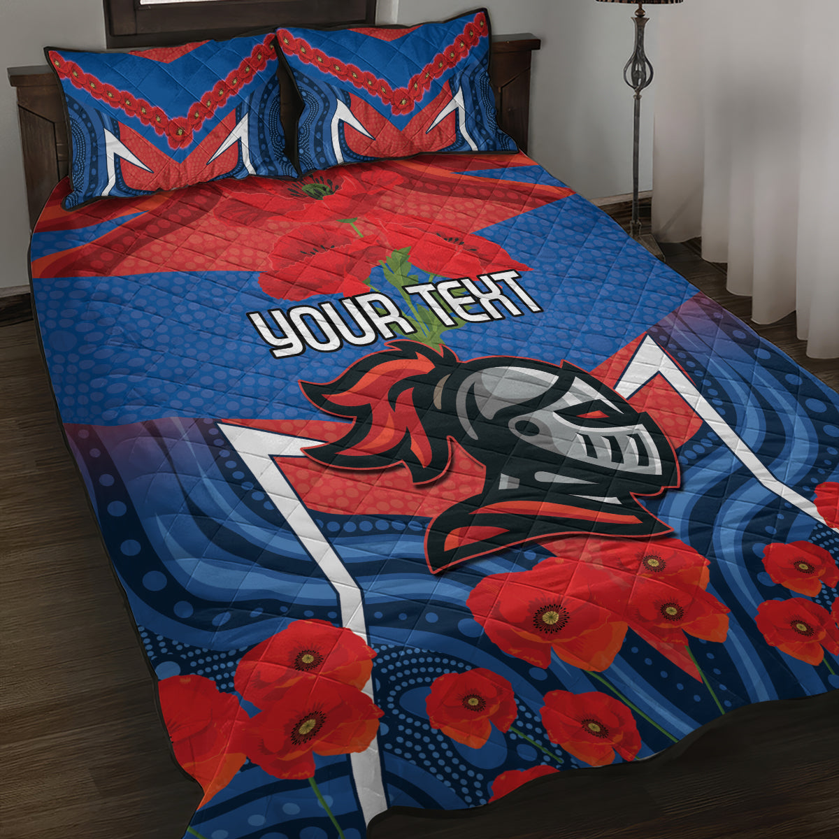 Custom Knights Rugby ANZAC Quilt Bed Set Novocastrians Gallipoli Soldier With Aboriginal Art