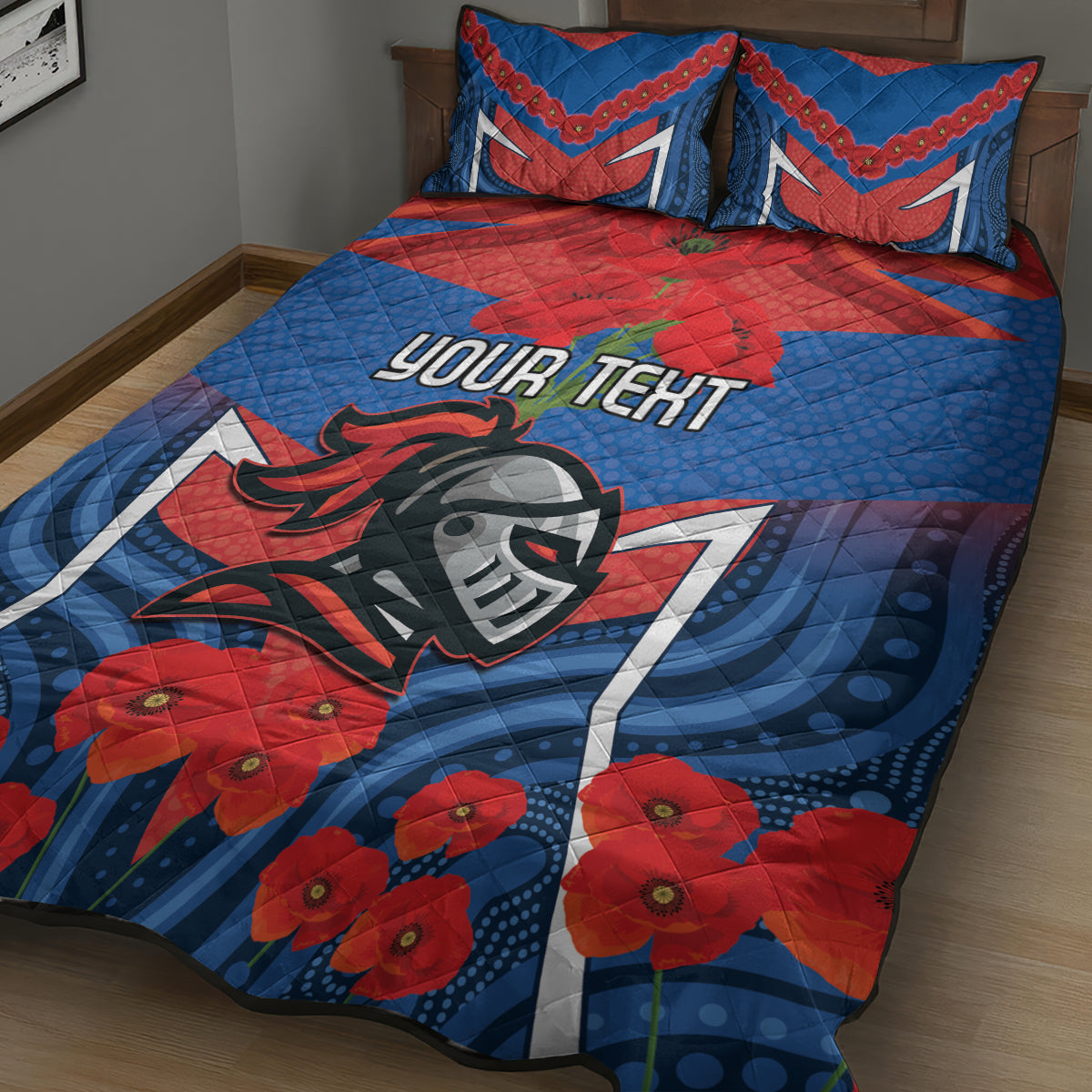 Custom Knights Rugby ANZAC Quilt Bed Set Novocastrians Gallipoli Soldier With Aboriginal Art