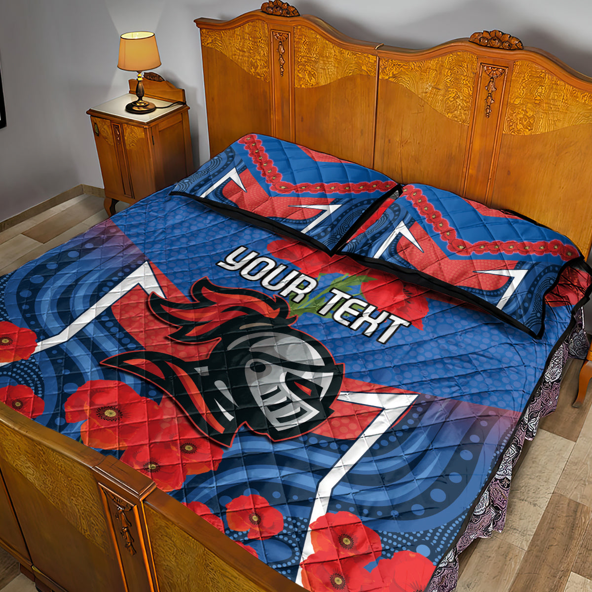 Custom Knights Rugby ANZAC Quilt Bed Set Novocastrians Gallipoli Soldier With Aboriginal Art