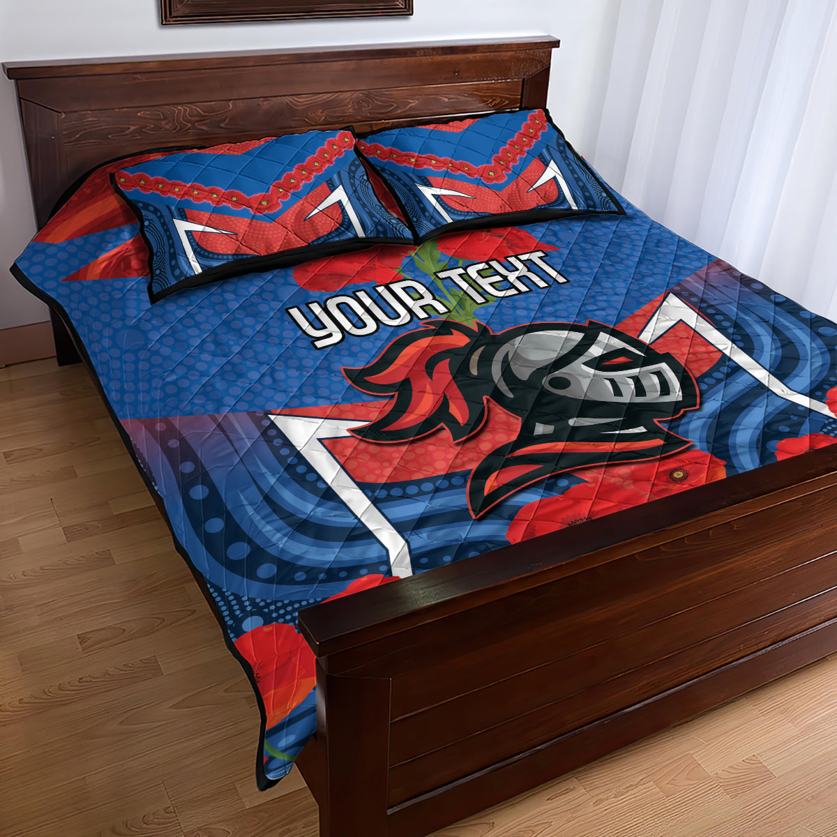 Custom Knights Rugby ANZAC Quilt Bed Set Novocastrians Gallipoli Soldier With Aboriginal Art