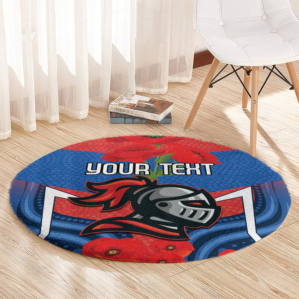 Custom Knights Rugby ANZAC Round Carpet Novocastrians Gallipoli Soldier With Aboriginal Art