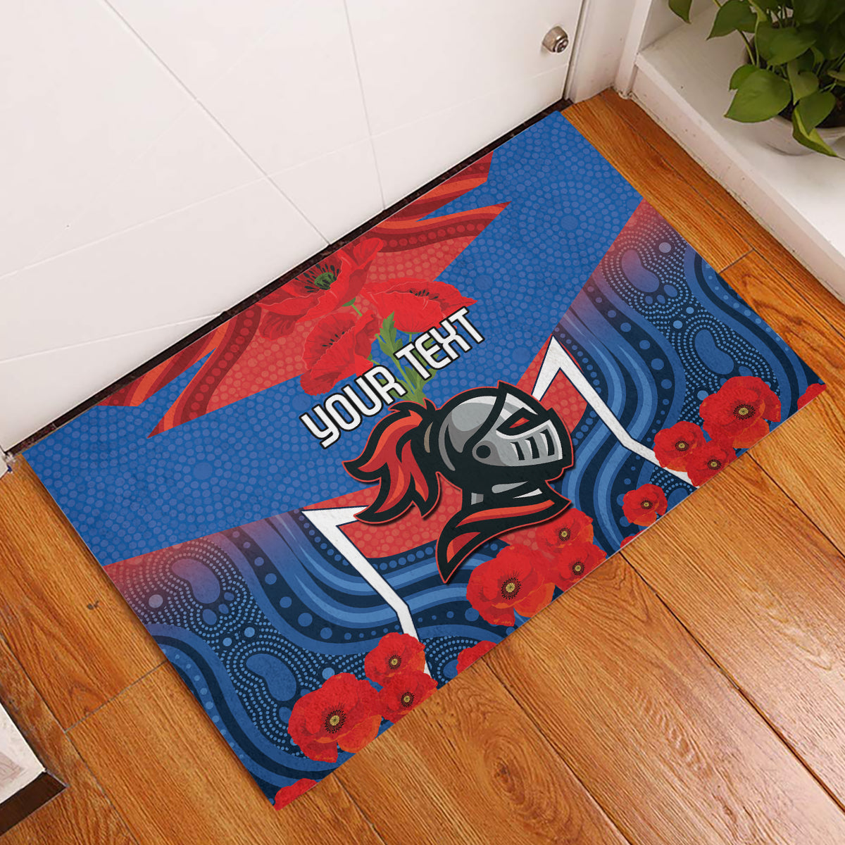 Custom Knights Rugby ANZAC Rubber Doormat Novocastrians Gallipoli Soldier With Aboriginal Art