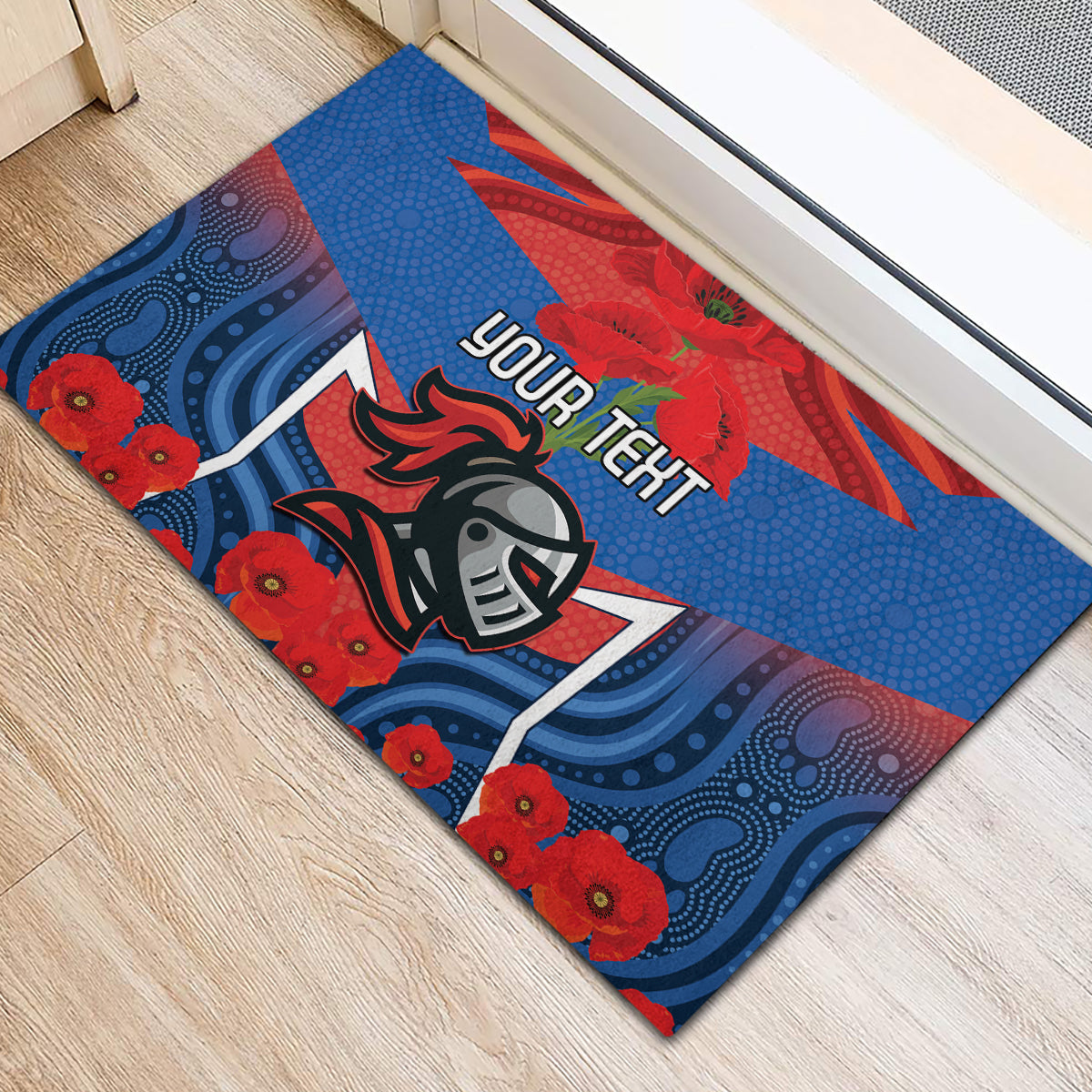 Custom Knights Rugby ANZAC Rubber Doormat Novocastrians Gallipoli Soldier With Aboriginal Art