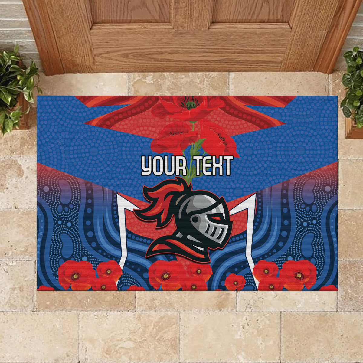 Custom Knights Rugby ANZAC Rubber Doormat Novocastrians Gallipoli Soldier With Aboriginal Art