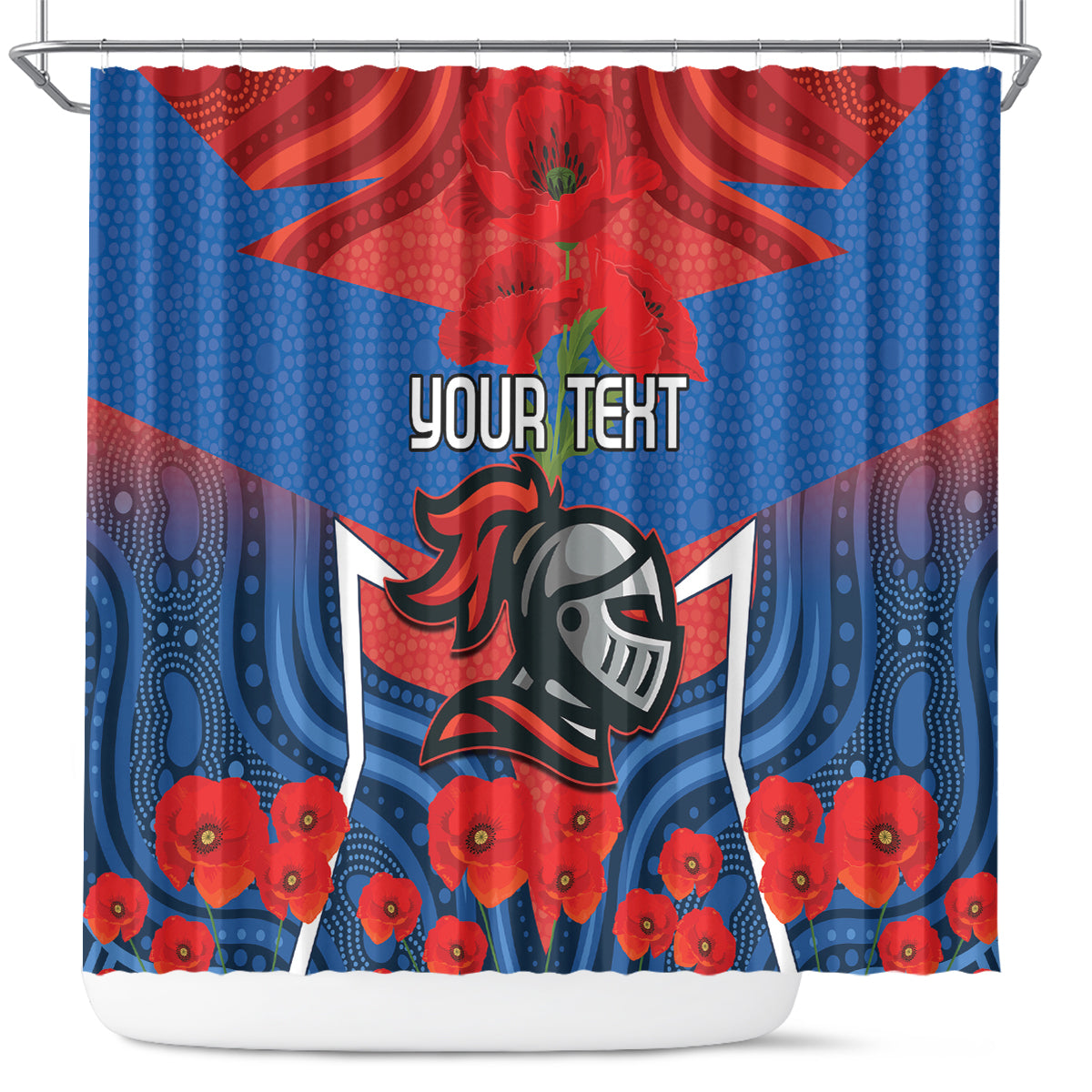 Custom Knights Rugby ANZAC Shower Curtain Novocastrians Gallipoli Soldier With Aboriginal Art