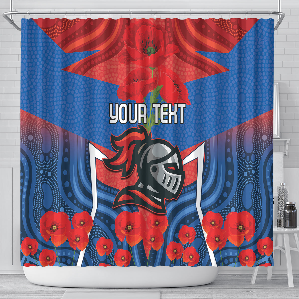 Custom Knights Rugby ANZAC Shower Curtain Novocastrians Gallipoli Soldier With Aboriginal Art