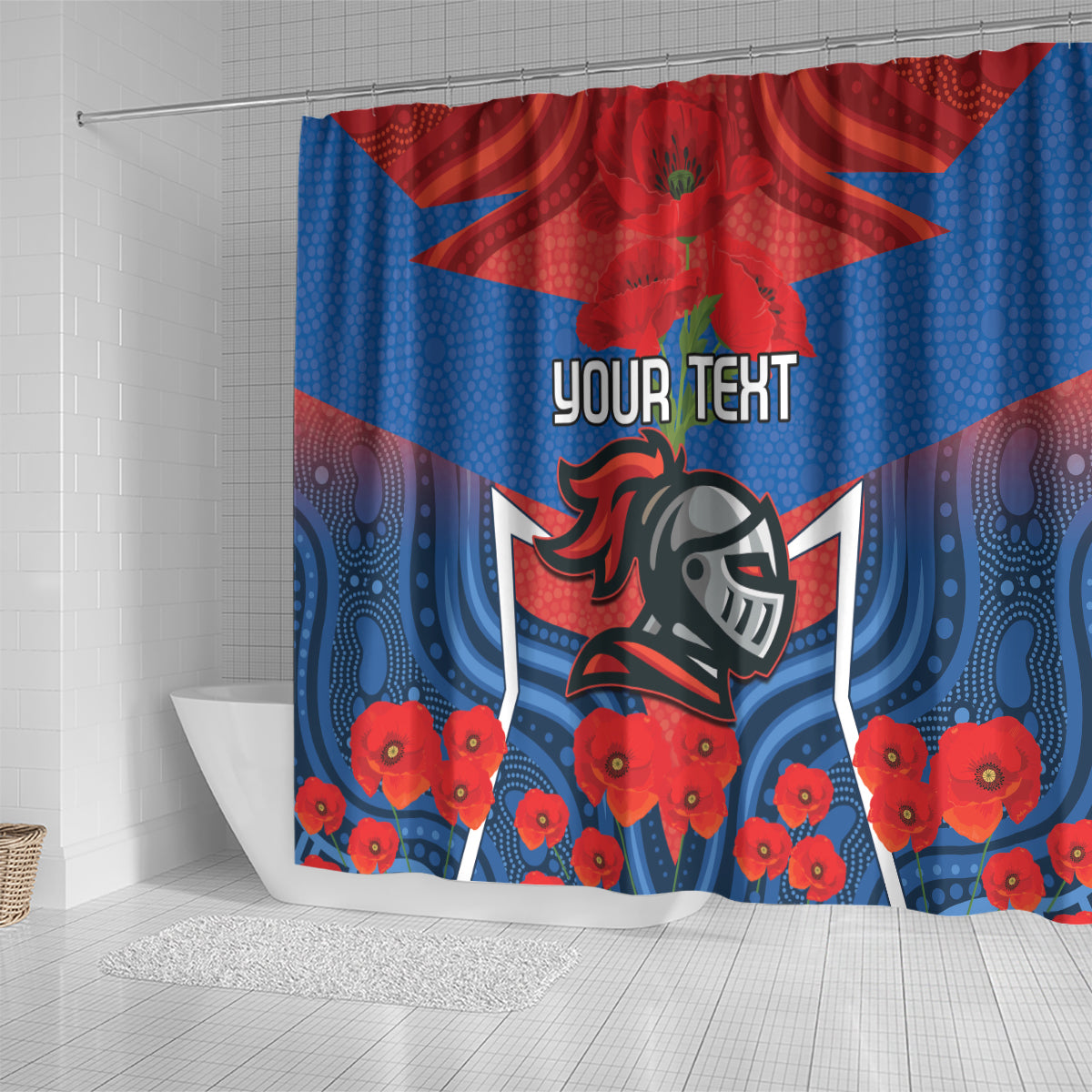 Custom Knights Rugby ANZAC Shower Curtain Novocastrians Gallipoli Soldier With Aboriginal Art