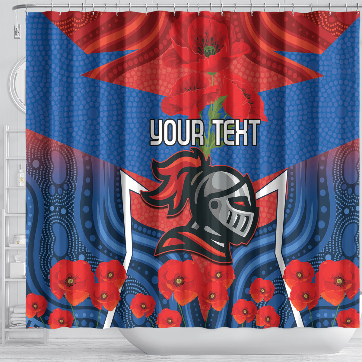 Custom Knights Rugby ANZAC Shower Curtain Novocastrians Gallipoli Soldier With Aboriginal Art