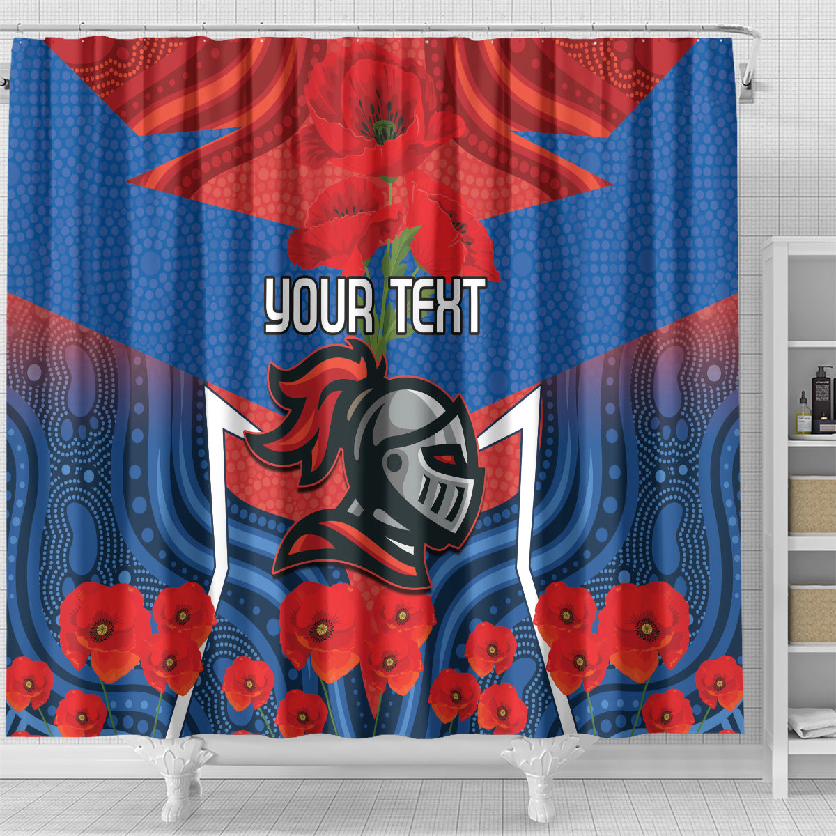 Custom Knights Rugby ANZAC Shower Curtain Novocastrians Gallipoli Soldier With Aboriginal Art