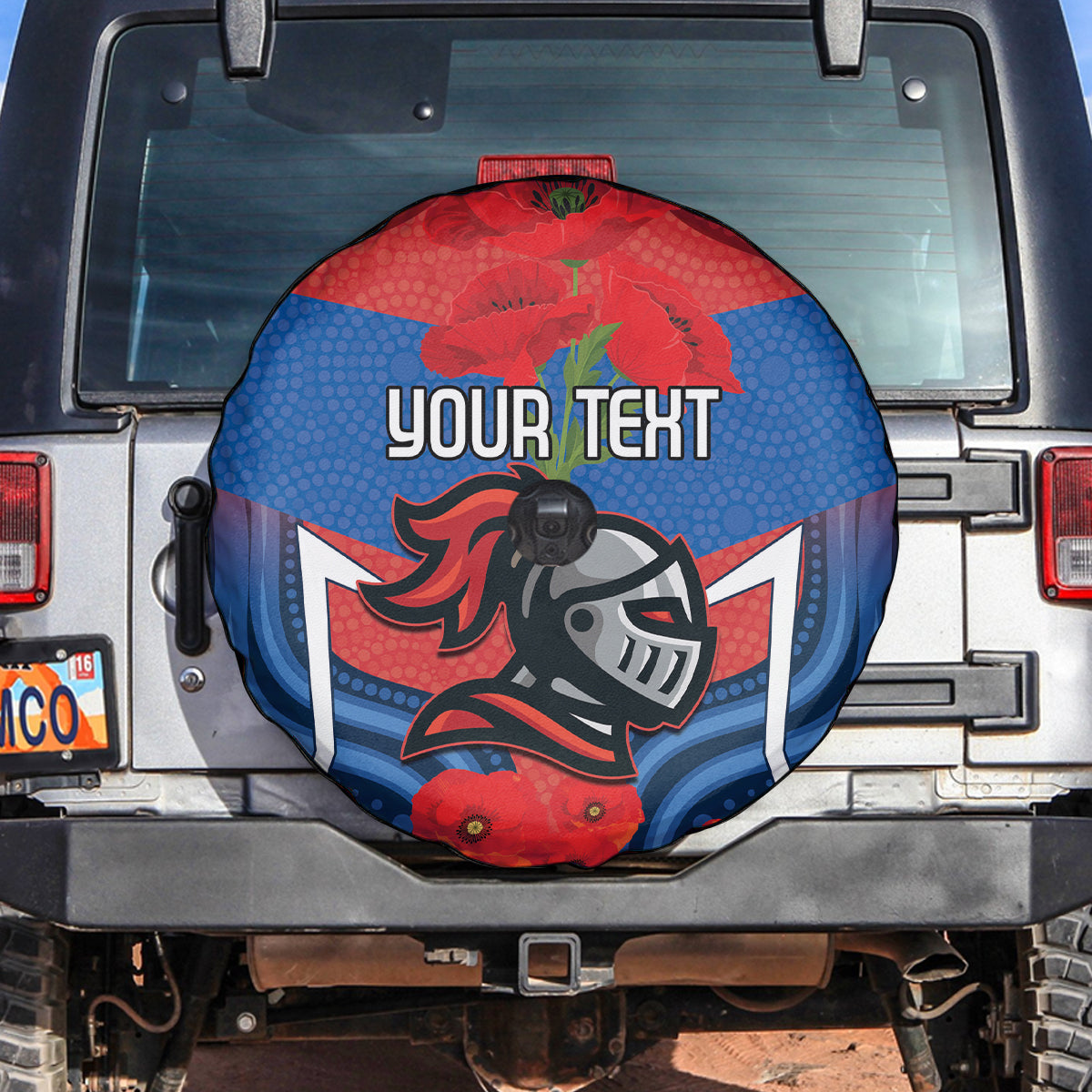 Custom Knights Rugby ANZAC Spare Tire Cover Novocastrians Gallipoli Soldier With Aboriginal Art