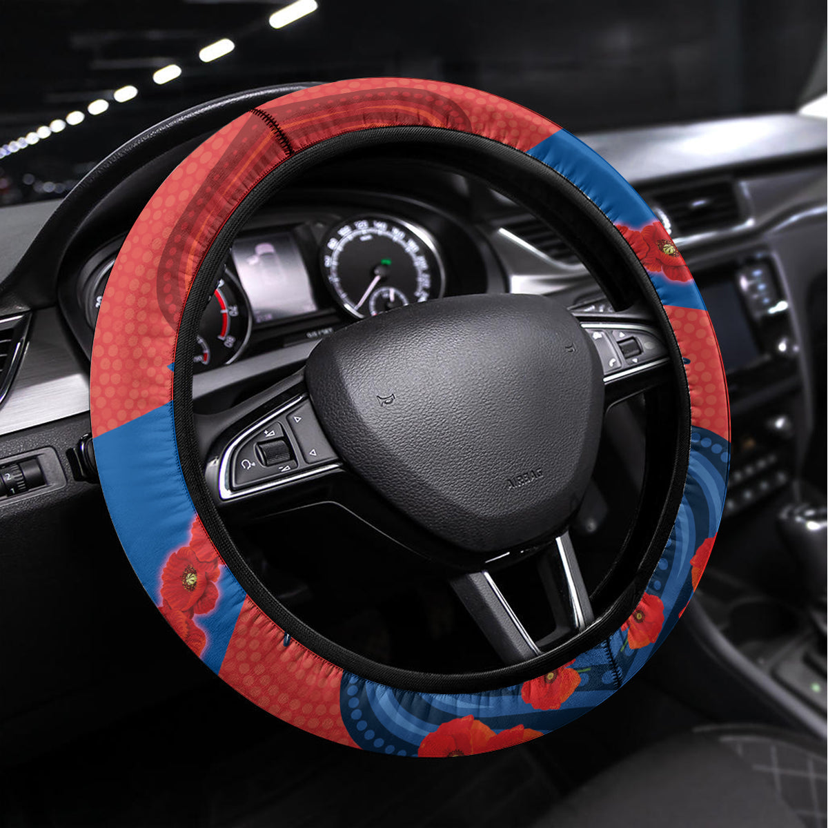 Custom Knights Rugby ANZAC Steering Wheel Cover Novocastrians Gallipoli Soldier With Aboriginal Art