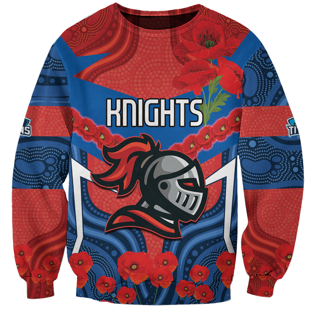 Custom Knights Rugby ANZAC Sweatshirt Novocastrians Gallipoli Soldier With Aboriginal Art