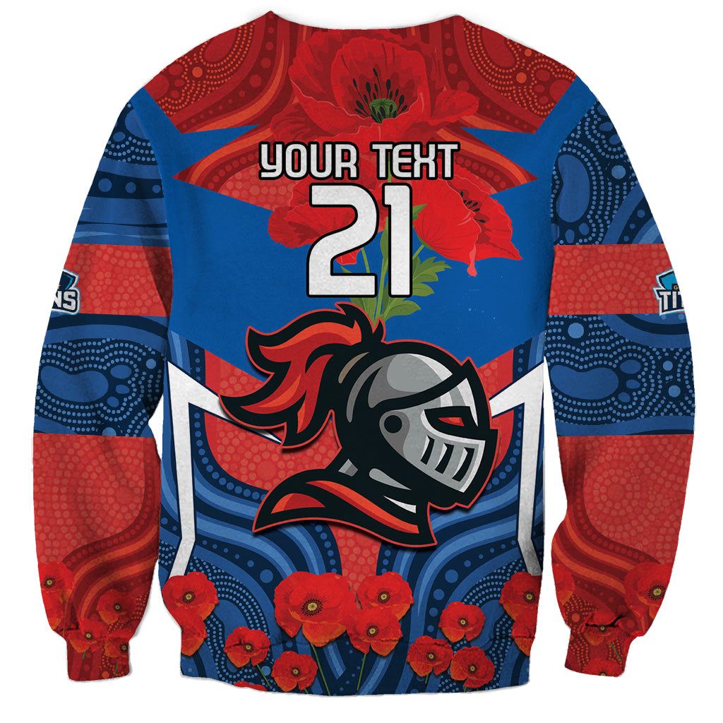 Custom Knights Rugby ANZAC Sweatshirt Novocastrians Gallipoli Soldier With Aboriginal Art