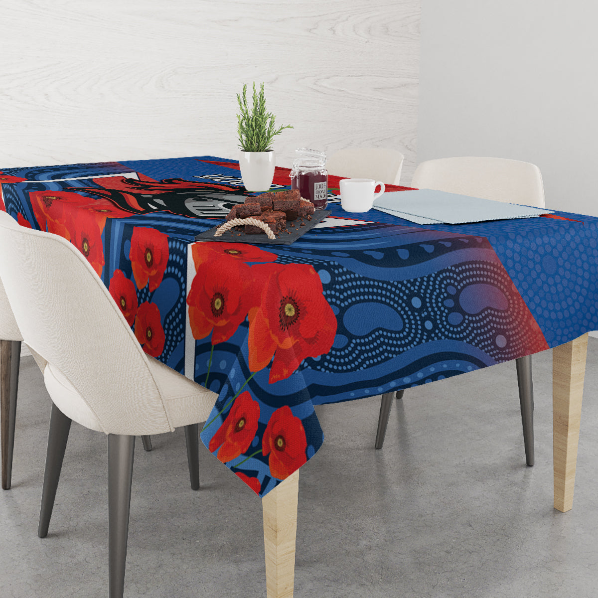 Custom Knights Rugby ANZAC Tablecloth Novocastrians Gallipoli Soldier With Aboriginal Art