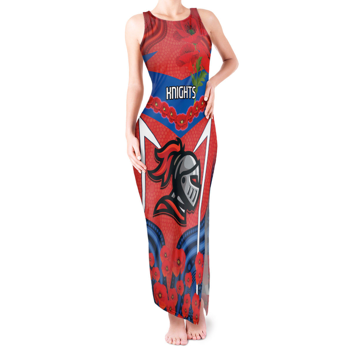 Custom Knights Rugby ANZAC Tank Maxi Dress Novocastrians Gallipoli Soldier With Aboriginal Art