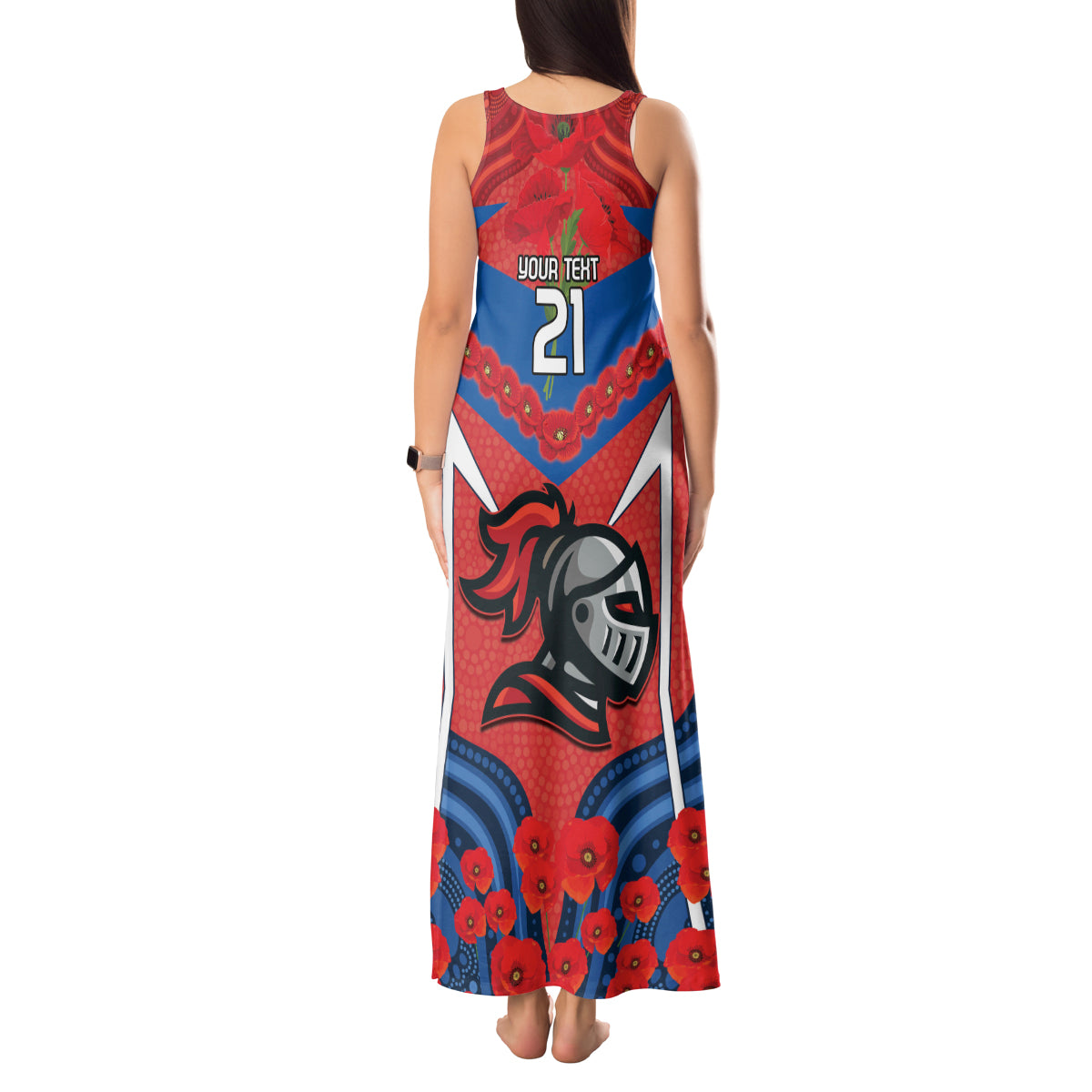 Custom Knights Rugby ANZAC Tank Maxi Dress Novocastrians Gallipoli Soldier With Aboriginal Art