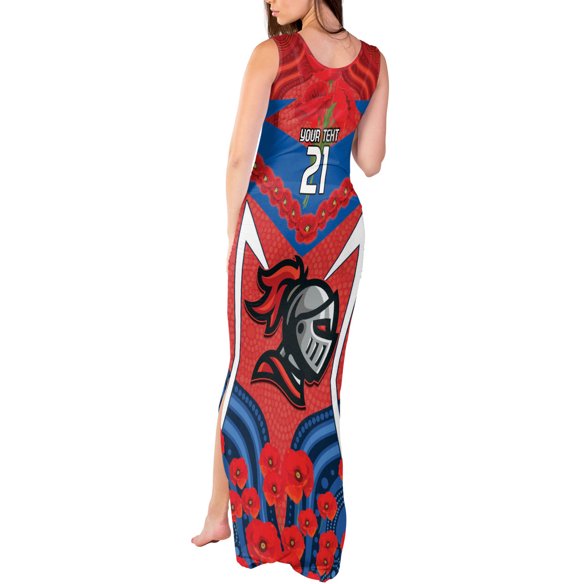 Custom Knights Rugby ANZAC Tank Maxi Dress Novocastrians Gallipoli Soldier With Aboriginal Art