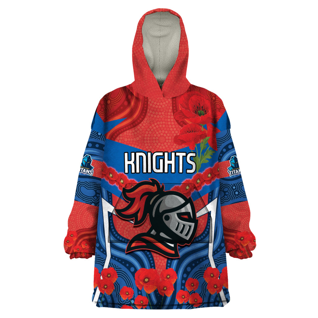 Custom Knights Rugby ANZAC Wearable Blanket Hoodie Novocastrians Gallipoli Soldier With Aboriginal Art