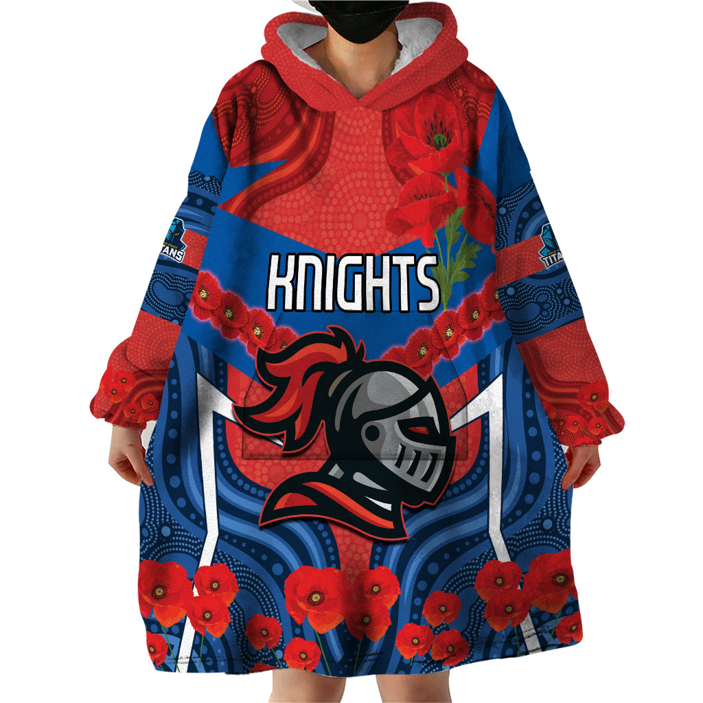 Custom Knights Rugby ANZAC Wearable Blanket Hoodie Novocastrians Gallipoli Soldier With Aboriginal Art