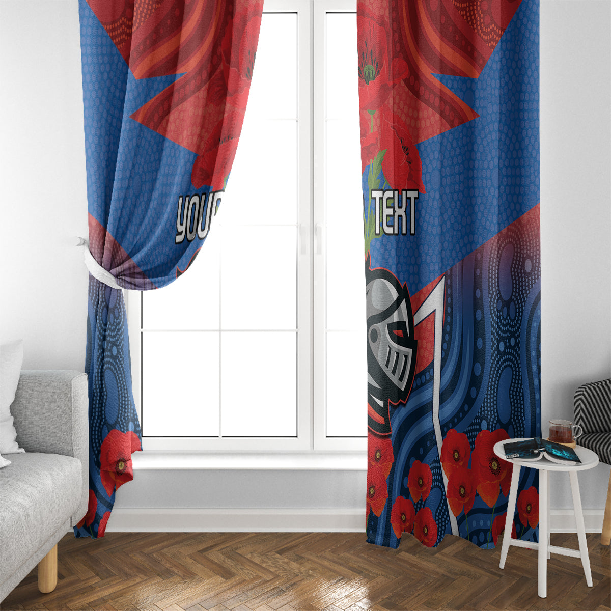 Custom Knights Rugby ANZAC Window Curtain Novocastrians Gallipoli Soldier With Aboriginal Art