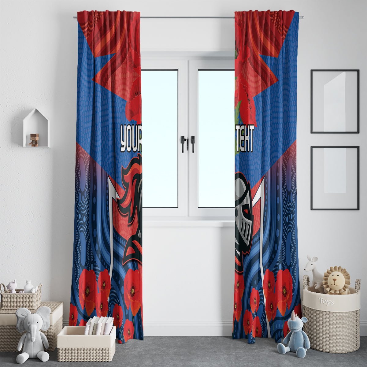 Custom Knights Rugby ANZAC Window Curtain Novocastrians Gallipoli Soldier With Aboriginal Art