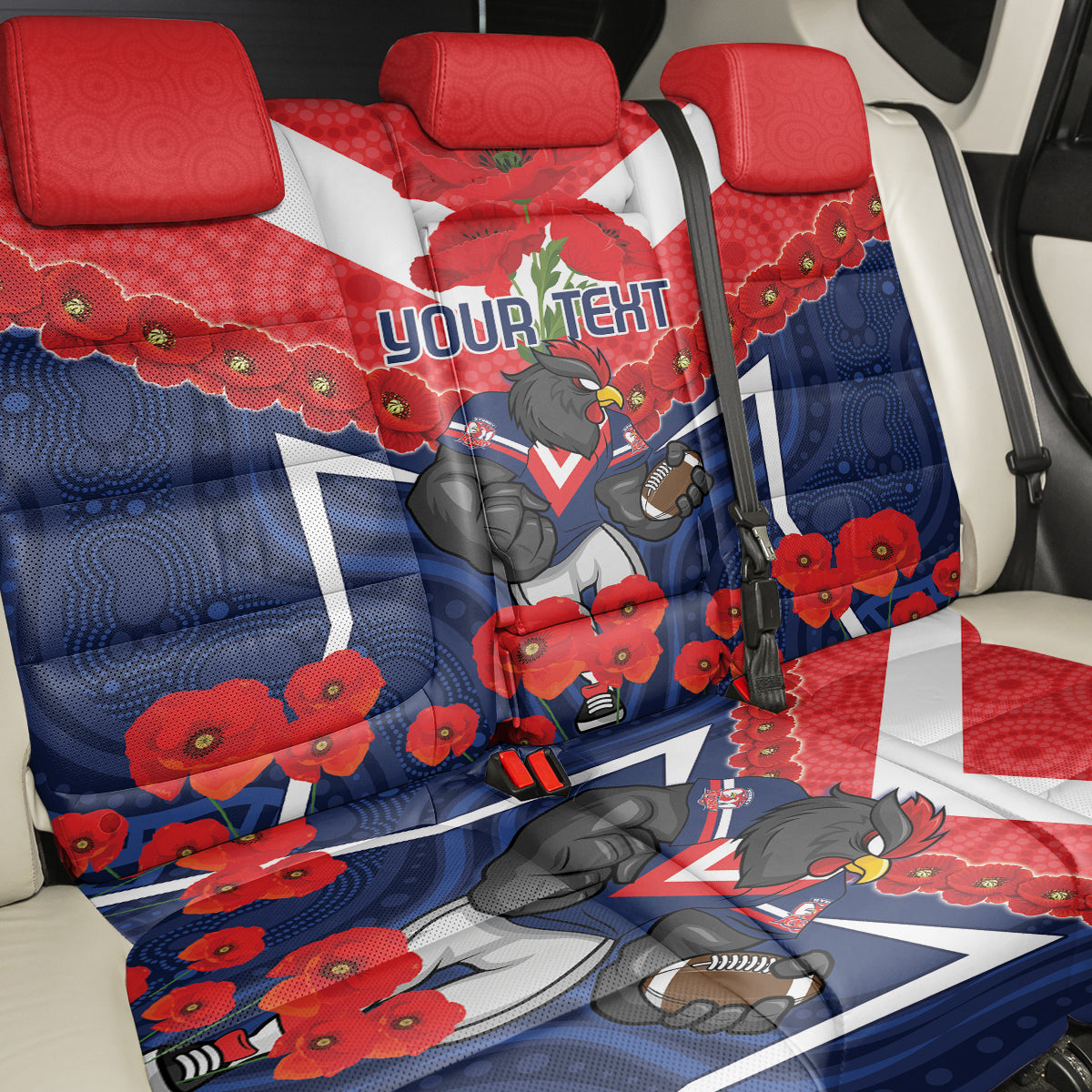 Custom Roosters Rugby ANZAC Back Car Seat Cover Sydney Gallipoli Soldier With Aboriginal Art