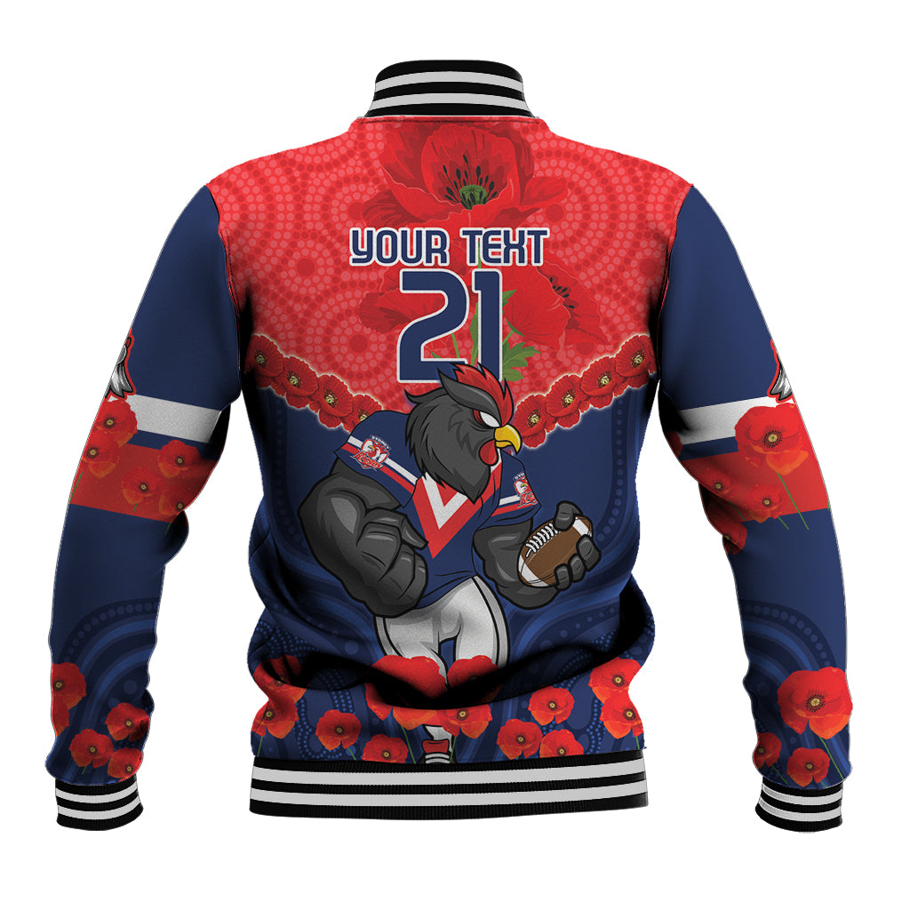 Custom Roosters Rugby ANZAC Baseball Jacket Sydney Gallipoli Soldier With Aboriginal Art