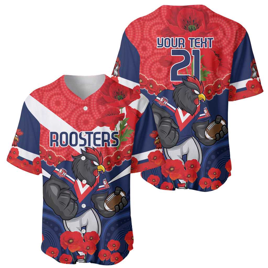 Custom Roosters Rugby ANZAC Baseball Jersey Sydney Gallipoli Soldier With Aboriginal Art