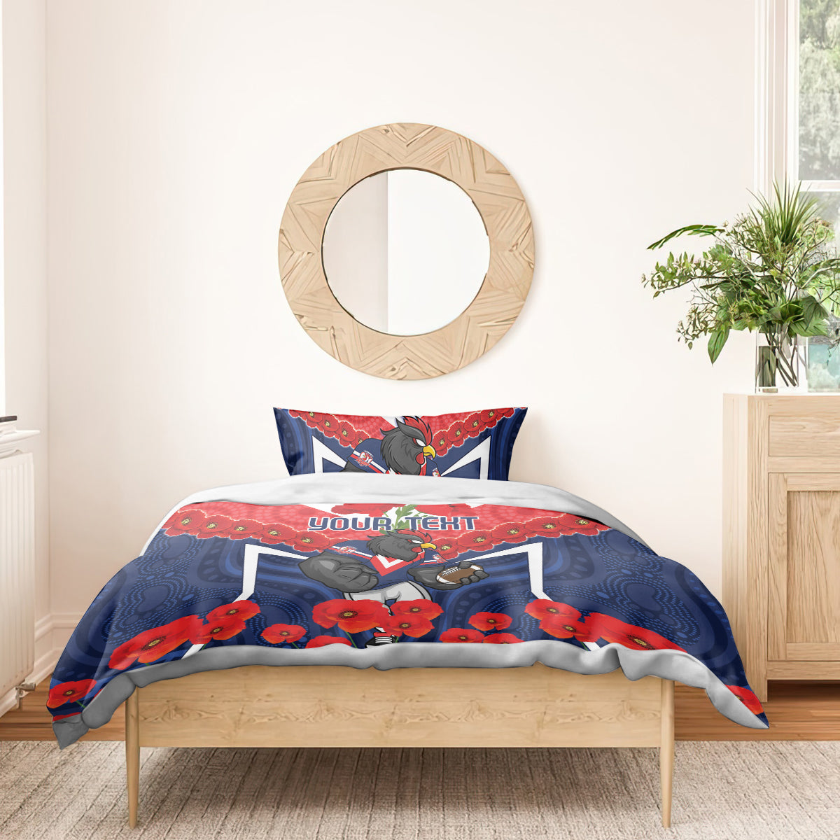 Custom Roosters Rugby ANZAC Bedding Set Sydney Gallipoli Soldier With Aboriginal Art