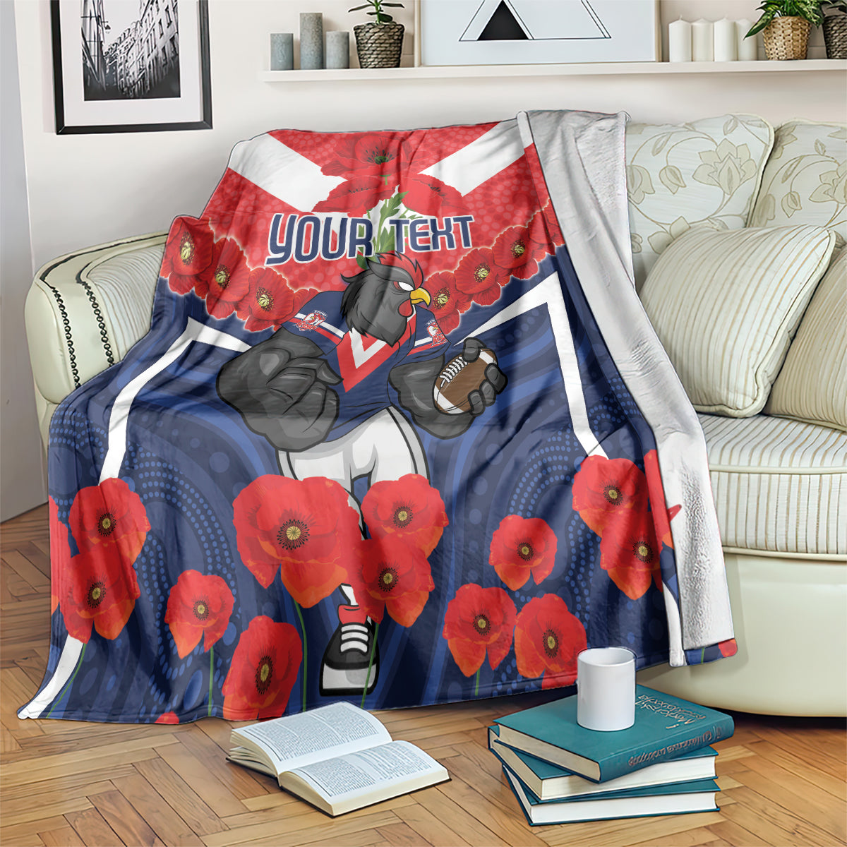 Custom Roosters Rugby ANZAC Blanket Sydney Gallipoli Soldier With Aboriginal Art