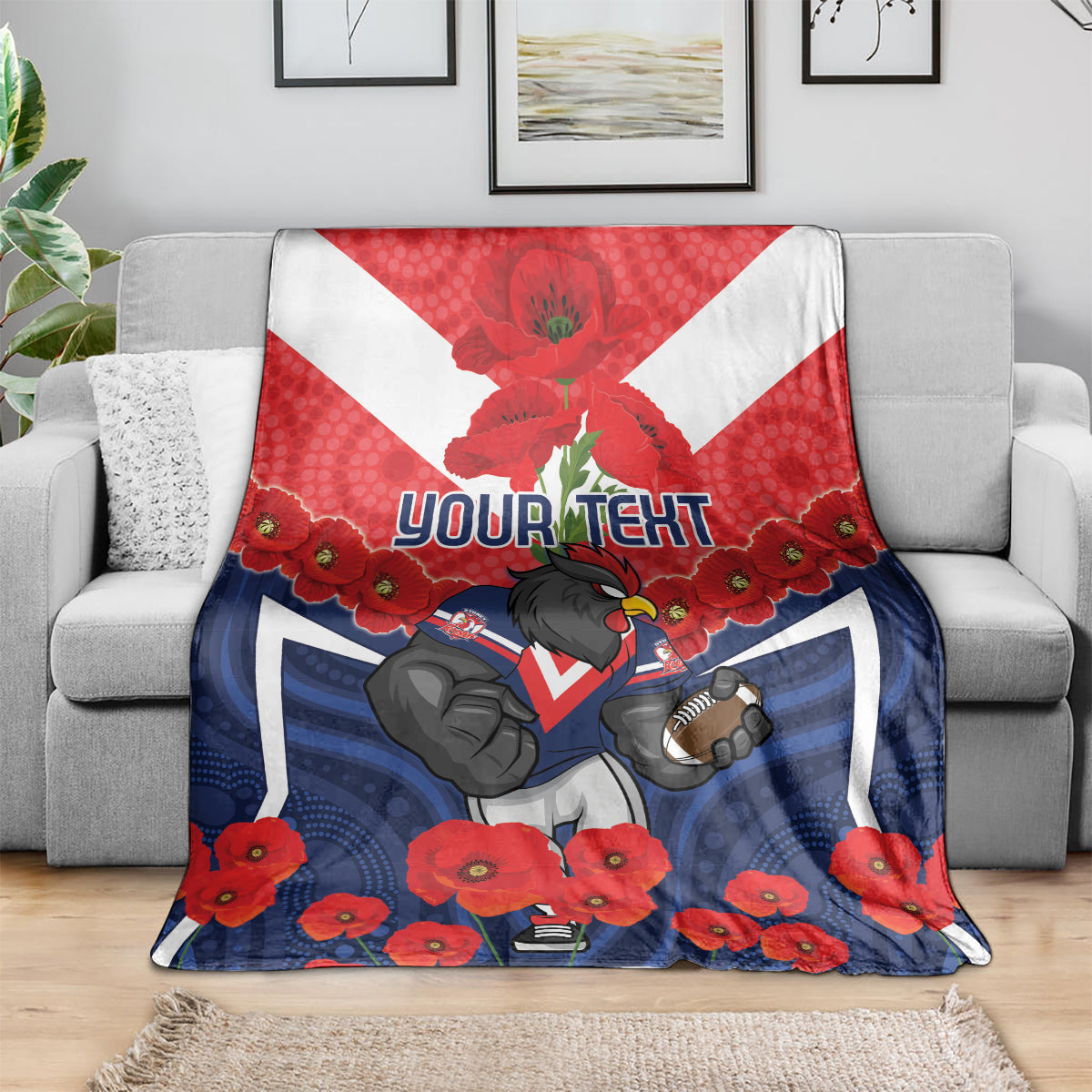 Custom Roosters Rugby ANZAC Blanket Sydney Gallipoli Soldier With Aboriginal Art