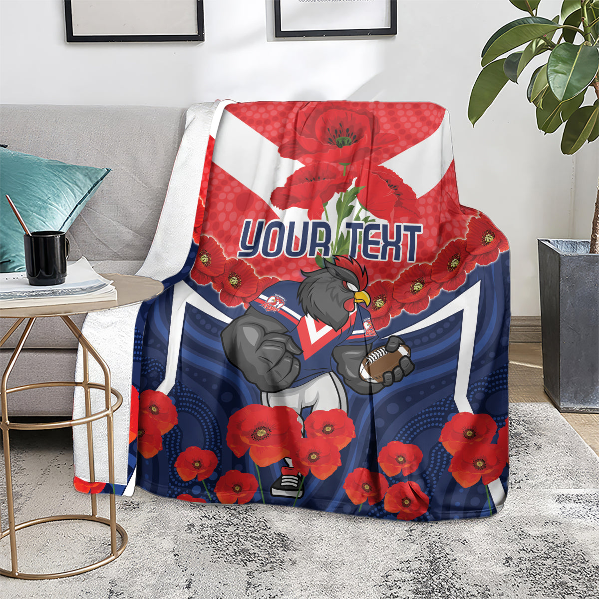 Custom Roosters Rugby ANZAC Blanket Sydney Gallipoli Soldier With Aboriginal Art