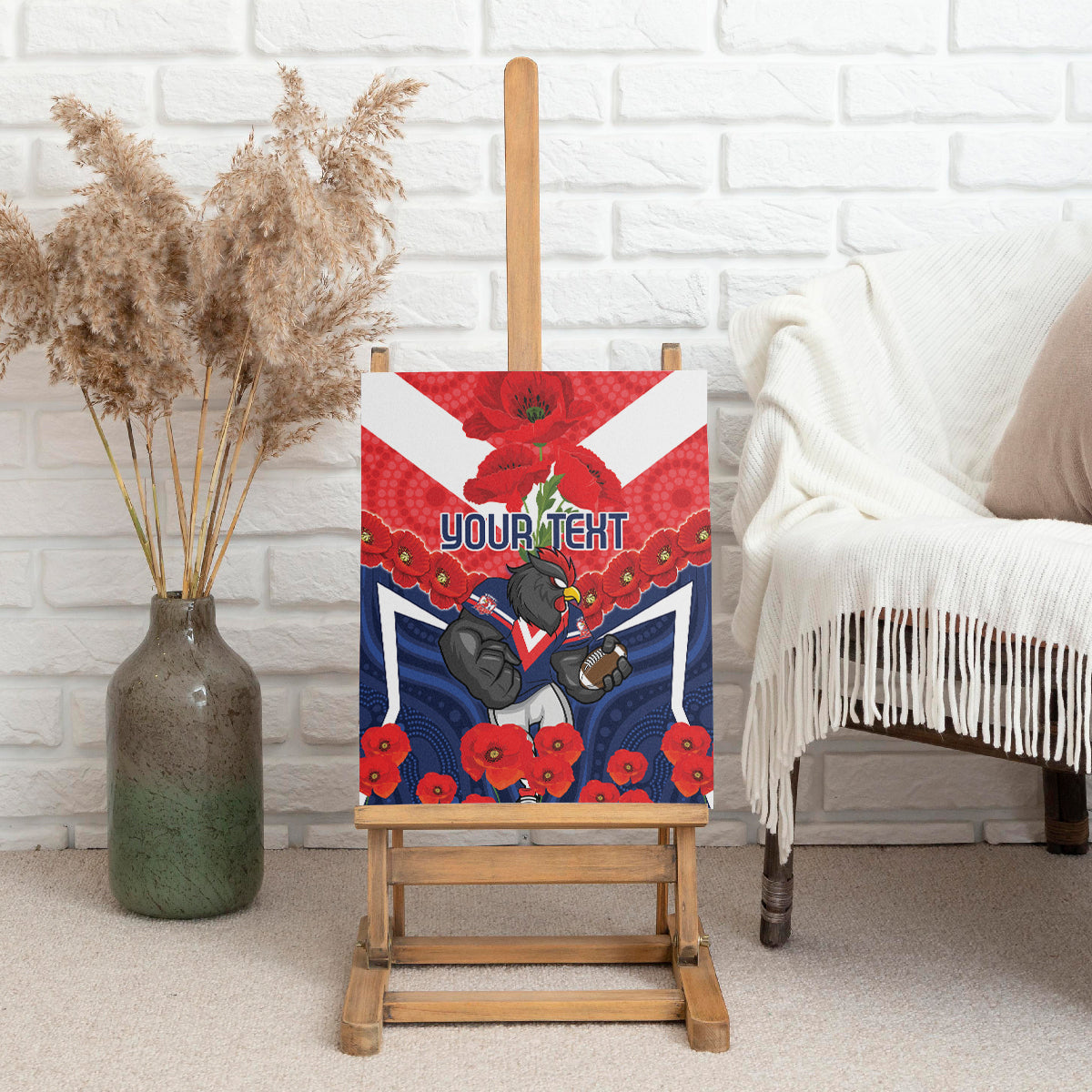 Custom Roosters Rugby ANZAC Canvas Wall Art Sydney Gallipoli Soldier With Aboriginal Art