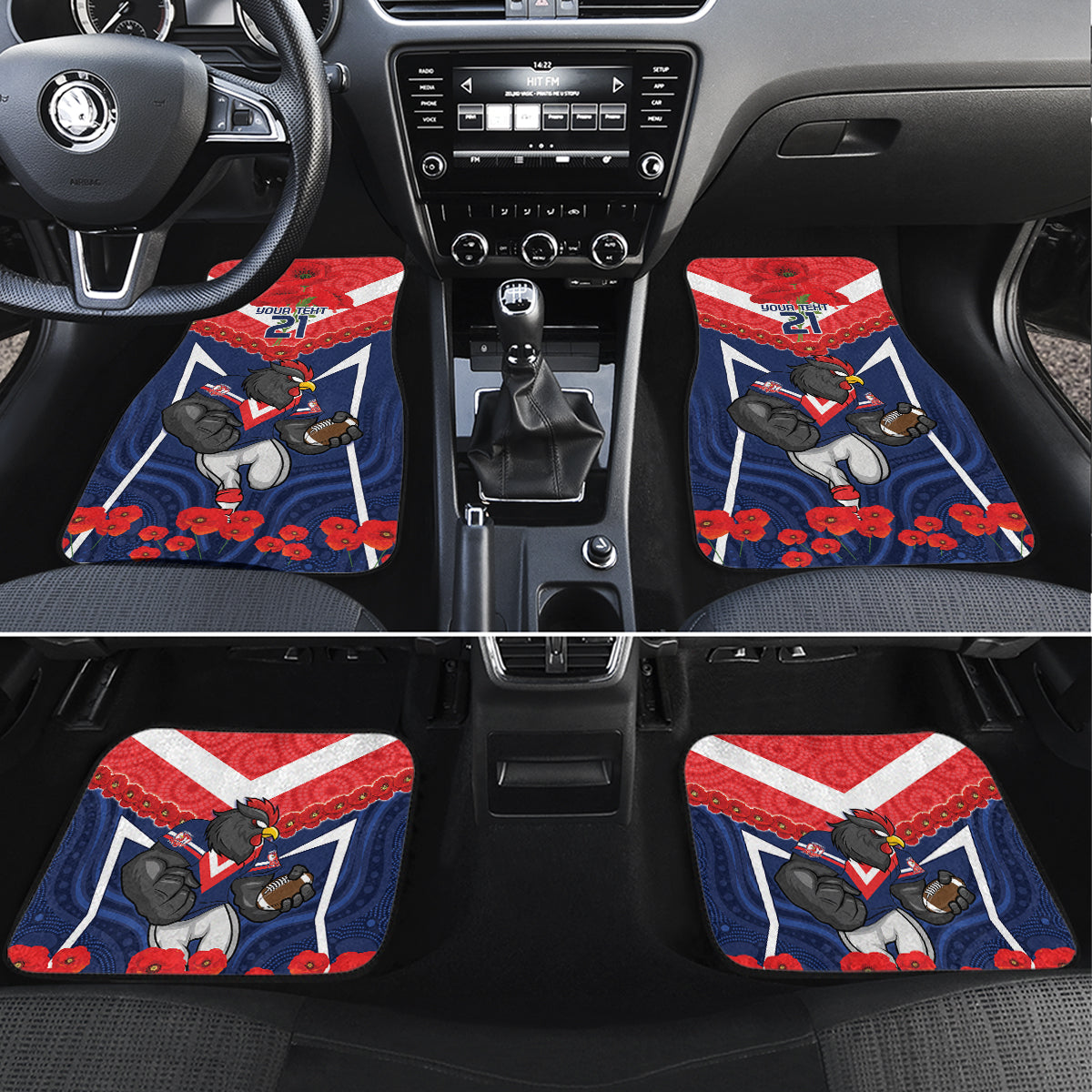 Custom Roosters Rugby ANZAC Car Mats Sydney Gallipoli Soldier With Aboriginal Art