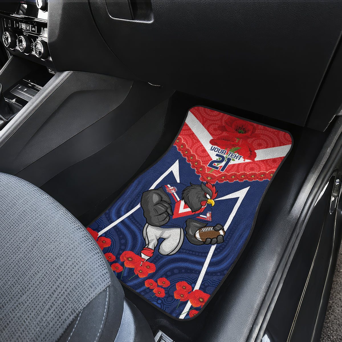 Custom Roosters Rugby ANZAC Car Mats Sydney Gallipoli Soldier With Aboriginal Art