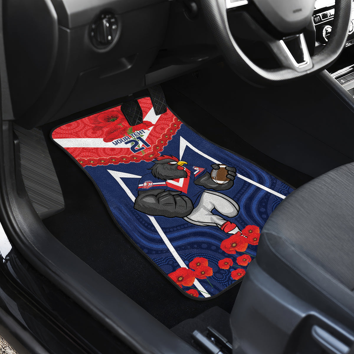 Custom Roosters Rugby ANZAC Car Mats Sydney Gallipoli Soldier With Aboriginal Art