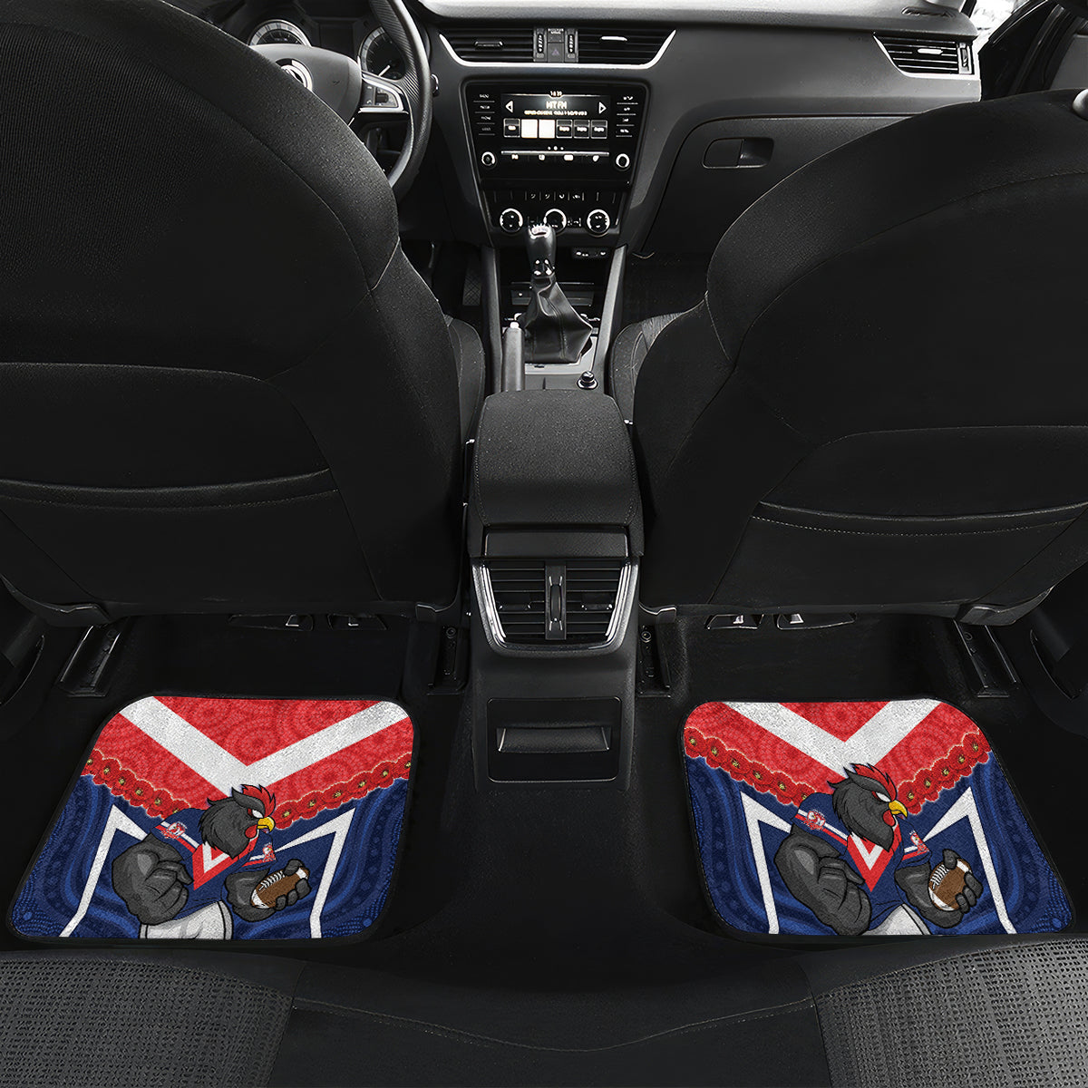 Custom Roosters Rugby ANZAC Car Mats Sydney Gallipoli Soldier With Aboriginal Art