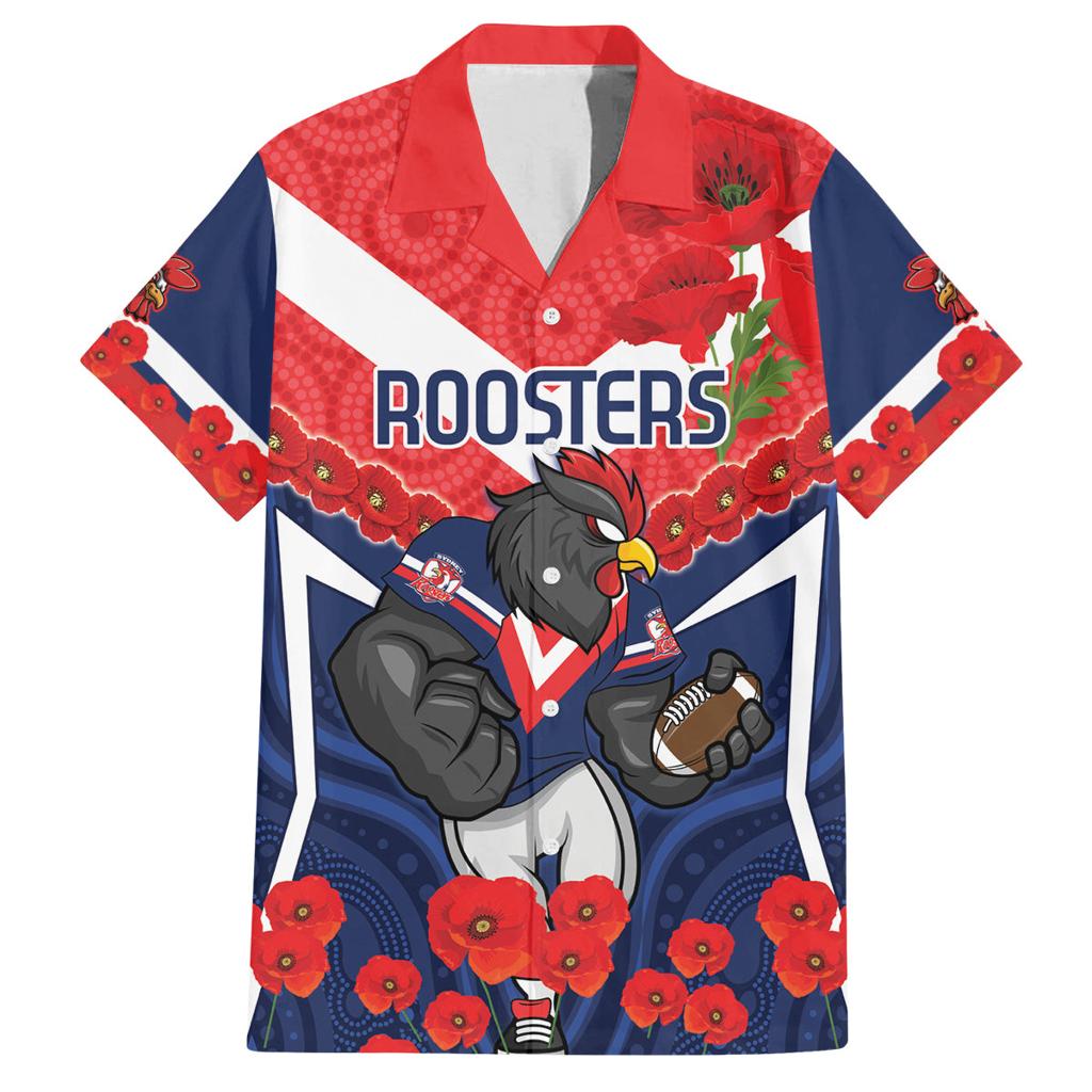 Custom Roosters Rugby ANZAC Family Matching Long Sleeve Bodycon Dress and Hawaiian Shirt Sydney Gallipoli Soldier With Aboriginal Art