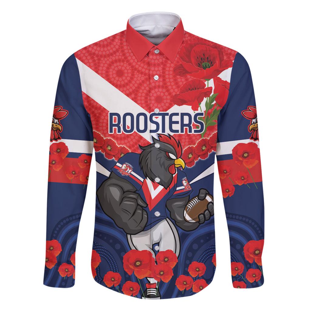 Custom Roosters Rugby ANZAC Family Matching Long Sleeve Bodycon Dress and Hawaiian Shirt Sydney Gallipoli Soldier With Aboriginal Art