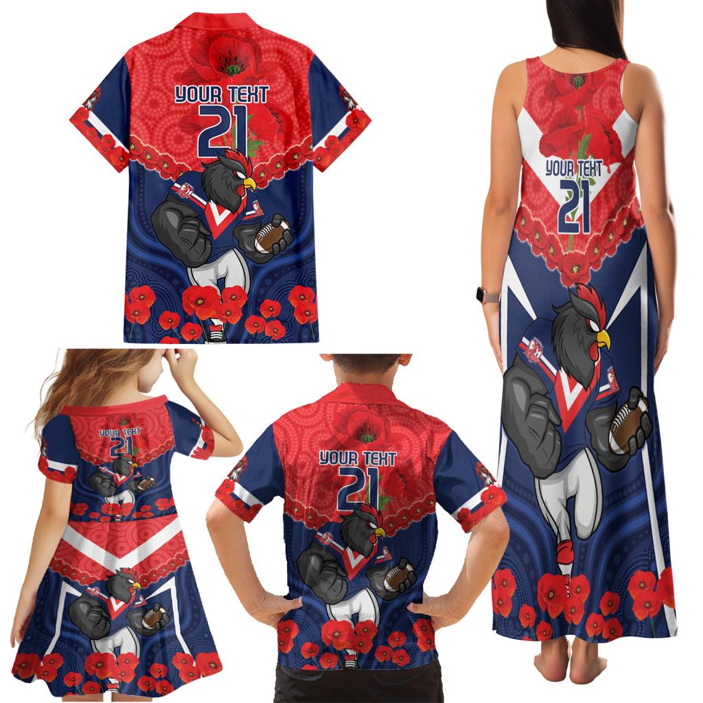 Custom Roosters Rugby ANZAC Family Matching Tank Maxi Dress and Hawaiian Shirt Sydney Gallipoli Soldier With Aboriginal Art