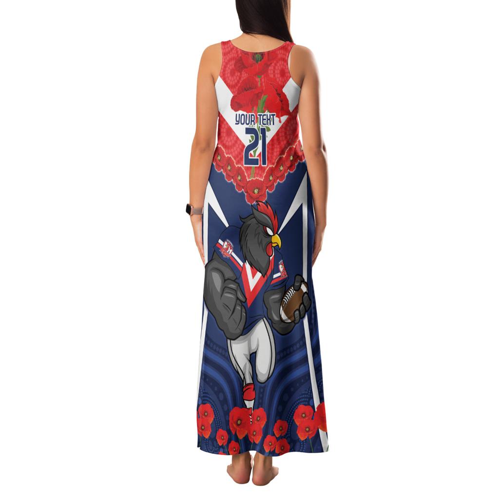 Custom Roosters Rugby ANZAC Family Matching Tank Maxi Dress and Hawaiian Shirt Sydney Gallipoli Soldier With Aboriginal Art