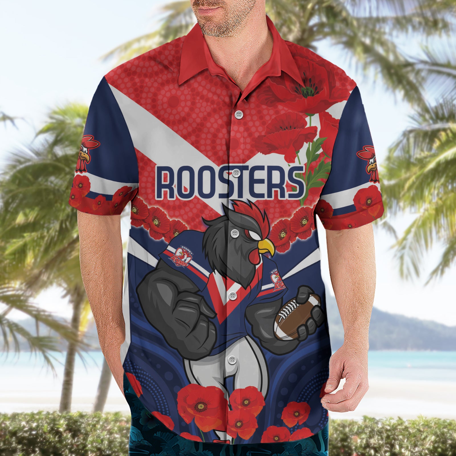 Custom Roosters Rugby ANZAC Hawaiian Shirt Sydney Gallipoli Soldier With Aboriginal Art