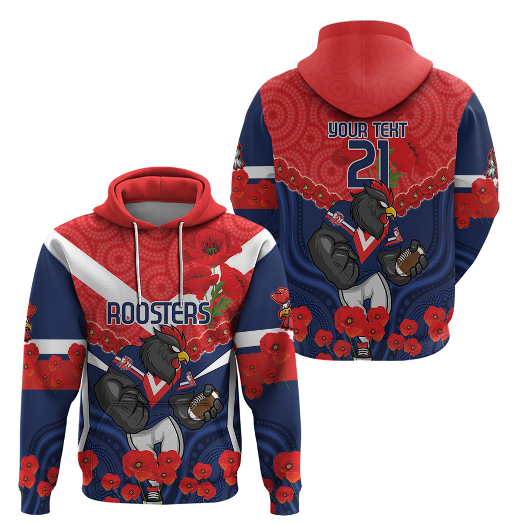 Custom Roosters Rugby ANZAC Hoodie Sydney Gallipoli Soldier With Aboriginal Art