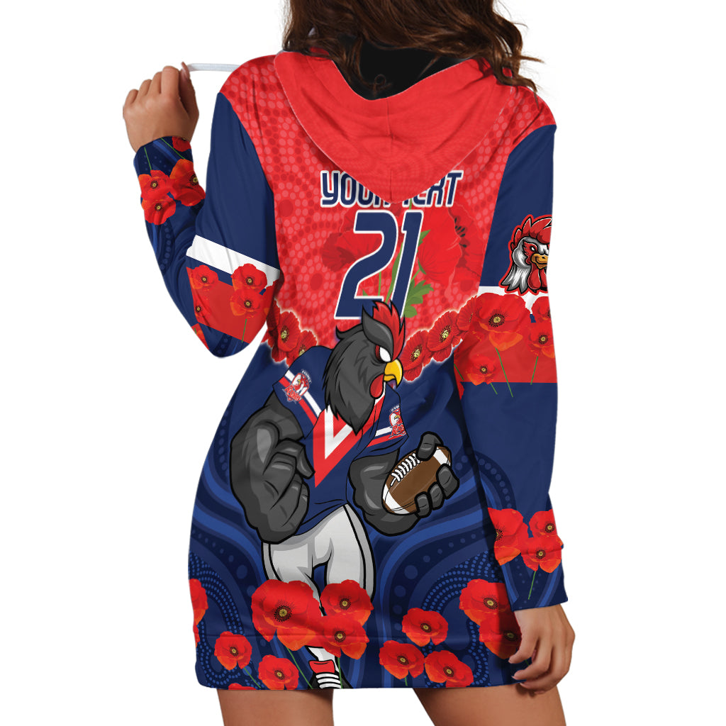 Custom Roosters Rugby ANZAC Hoodie Dress Sydney Gallipoli Soldier With Aboriginal Art